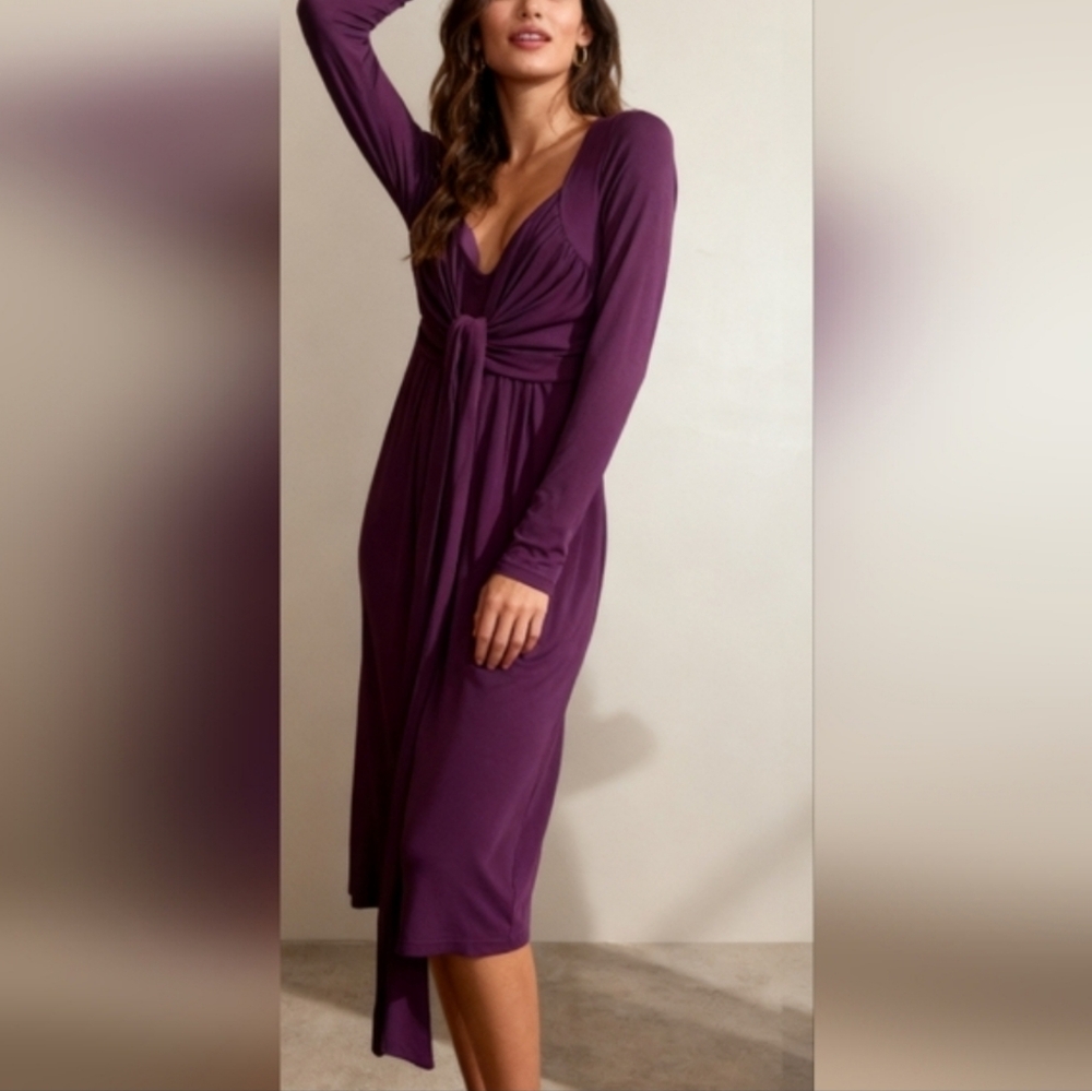 Fashion Junkee Purple Bodycon Dress Size L Long Sleeve Stretch Cocktail Dress